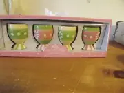 NEW CARNIVAL COTTAGE Easter Set of 4 Egg Cups JOHANNA PARKER ~ Magenta ~ New!