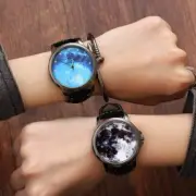 Elegant Minimalist Women's Quartz Watch with Starry Sky Moon Pattern - Unique Ca