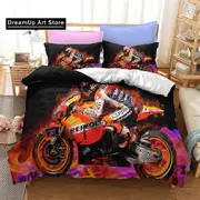 a4048 Bed Sheets Fashion Motorcycle Duvet Cover Bedding Set Comforter Linen Pillowcases Quilt Cover Home Decor Double 3-Piece Bedding Set (1 Duvet
