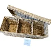 3 Compartment Storage Basket w Detached Lid Water Hyacinth New W/Tags Threshold
