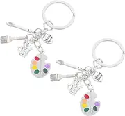 MOBUTOFU 2pcs Key Ring for Bags Purses Travel Accessories Art Teachers Students Stylish Palette Brush Charm
