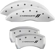 MGP Caliper Covers - Brake Caliper Covers for 2011-2023 Dodge Challenger & 2011-2023 Dodge Charger (Requires Dual Piston Front Caliper) Front and Rear Set - Engraved CHARGER // Logo (White)