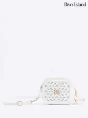 River Island White Girls Faux Leather Flower Lasercut Cross-Body Bag (F87744) | $46