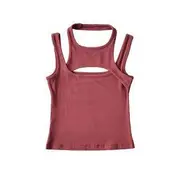 Mock Two-Piece Cutout Plain Ribbed Crop Tank Top Red - S