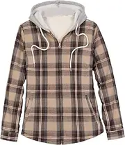 [ThCreasa] Womens Plaid Fleece Jacket with Hand Pockets, Sherpa Lined Full Zip Liner Coat Jacket