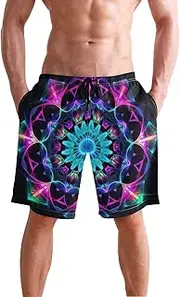 [XYMZR] Men's Swim Trunks Colorful Mandala Black Quick-Dry Bathing Suit Swimming Board Shorts S