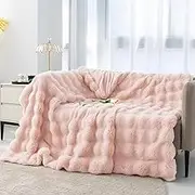 Super Soft Faux Fur Throw Blanket Warm Cozy Fluffy Blanket Throw Luxury Decorative Blanket Throw Reversible Thickness Skin Friendly Plush Throw Blanket Plush Cozy Blankets for Bed Sofa (Pink)
