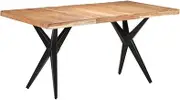 'vidaXL Rectangular Dining Table with Powder-Coated Steel Legs and Solid Acacia Wood Top, Scandinavian Style, Black, Dimensions: 160x80x76 cm