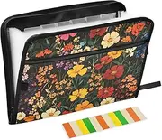 Quteprint 13 Pockets Expanding File Folder with Zipper Closure, Vintage Wildflowers Spring Accordion File Folder with Sticky Labels, Letter Size A4 Papers Expandable File Document Organizer