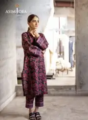 ASIM JOFA New 2 Pcs Cambric BLACK/MAROON/PURPLE Pakistani Stitched MEDIUM Dress