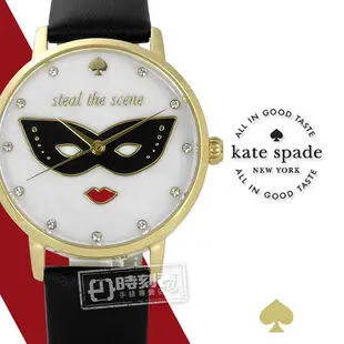 kate spade / KSW1181 / 經典紅脣女王真皮手錶 白x金框x黑 34mm