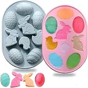 BENEKIY 2 Pack Easter Rabbit Bunny Egg Silicone Molds, 3D Easter-Theme Baking Mould Tray DIY Baking Tool for Chocolate Cake Dessert Candy Mousse Pastry Soap