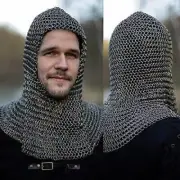 Round Riveted With Flat Warser 9 mm Chain mail Medieval Coif /Hood Larp Cosplay
