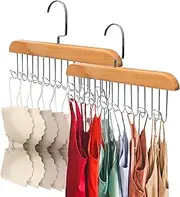 Bra Tank Top Hanger for Closet, Space Saving Wooden Storage Rack Hangers, XICEN 2 Pack 16 Hooks Tie Belt Purse Ropa Hat Scarf Organizers for Woman Man, 360 ° Rotatable(Beige)