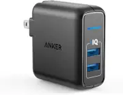 Anker charger black PowerPort 2 Elite 24W 2-port USB rapid folding plug. NEW