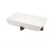 Ladelle Alto Oven To Table Porcelain/Acacia 40cm Rectangle Dish w/ Trivet White