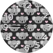 Cute Koala and Pink Heart Mute Wall Clock, Living Room Bedroom School Clock Kids Wall Clock, Beautiful and Practical