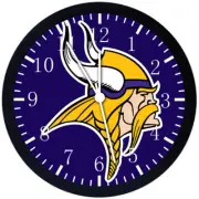 Minnesota Vikings Wall Clock Large 12" Black Frame Glass Face Non-Ticking E435