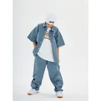 在飛比找ETMall東森購物網優惠-兒童表演服裝嘻哈寬松薄款短袖工裝套裝街舞男童潮服hiphop