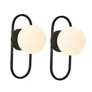 Vintage Black Wall Sconces Set of Two Globe Wall Lamp with Milky Glass Shades