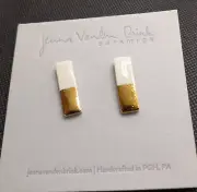 NWT Gold Tone White Enamel Jenner Vanden Brink Ceramic Pierced Earrings 1.10"