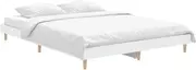vidaXL Modern-Bohemian Bed Frame for Double Bed, Engineered Wood Structure, Sturdy Wooden Legs, with Plywood Slats, Elegant Design, White, Dimensions: 193x138x20 cm