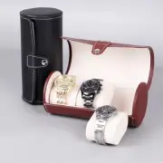3 Grid PU Leather Cylinder Watch Box Holder Organizer Bracelet Storage Case
