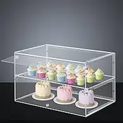 Maxkon 2 Tier Cupcake Display Cabinet Acrylic Cake Bakery Case Stand Muffin Donut Pastry Model Showcase Countertop Flip-up Door