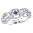 Amour 10k White Gold Sapphire and 1/8CT TDW Diamond Vintage-Inspired Band