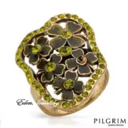 Authentic PILGRIM SKANDERBORG, DENMARK Crystal Ring Green Enamel Base Metal Sz N