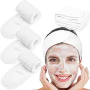Spa Facial Headband Head Wrap Terry Cloth Headband 4 counts Stretch Towel with Magic Tape for Bath, Makeup and Sport (White)