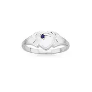 Silver Blue Stone Heart Signet Ring Size O in Blue