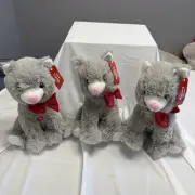 Lot Of 3 Petsmart Lucky the Cat 11" Plush Dog Toy Squeaker Gray Kitty 2022 Chew
