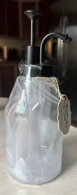NWT MAGNOLIA CORNER WHITE CLOUDY PATTERN GLASS Black Matte PUMP SOAP DISPENSER