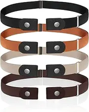 [NEUSID] Pack of 4 Kids Belt No Buckle Belt Adjustable Stretch Belts with Leather Elastic Waist Belts Durable for Boys Grils, Black, Brown, Beige, Camel, 40-65 cm