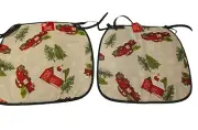 SET OF 2 CUSHION CHAIR PADS (13.75"x15")WINTER,CHRISTMAS TREES & RED TRUCKS,CH