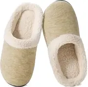 [Wishcotton] Women's House Slippers with Memory Foam, LAdies Slip on Nonslip Indoor Bedroom Slippers with Rubber Soled, Warm Cozy Fuzzy Sherpa Fleece Lined Winter Home Shoes