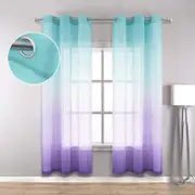 Nevenka 2 Panel Sheer Ombre Curtains Grommet Drapes for Girls Bedroom-CyanPurple