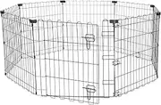 Amazon Basics Foldable Metal Pet Dog Exercise Fence Pen With Door Gate - 150 x 150 x 61 centimeters, Black