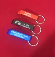 Custom engraved (10) keyring bottle openers Red Blue Black ofr Mixed
