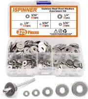 ISPINNER 325Pcs Backup Rivet Washers Assortment Kit, Stainless Steel