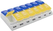 7-Day AM/PM Pill Organizer W/ Large Travel Compartments, Blue/Yellow