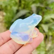 Opalite Frog Statue Handcrafted Blue Clear Crystal Frog Stone Healing Decoration