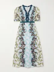 [Saloni] Saloni - Tabitha Printed Silk-satin Midi Dress - Blue - UK 4 UK 4 Blue
