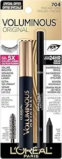 Voluminous Original Volume Building Mascara and Infallible Eyeliner, Builds eye lashes up to 5X natural thickness, Smudge Free, Clump Free, Black, 1 kit