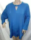 N Touch Women Size L XL Shiny Elegant Blue Teal Top Blouse Solid Shirt Tunic