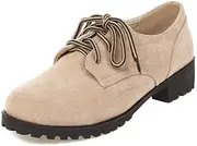 [IKOFLYE] Women's Round Toe Lace Up Oxfords Platform Comfort Simple Vegan Suede Low Heel Shoes for Ladies Formal Work Dress Flats Black, 6.5