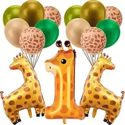 17Pcs/Set Giraffe Wild Birthday Party Balloons Set Number 1 Foil Balloons Latex Balloon for 1th Birthday Party Jungle Theme Anniversary Event Decorations