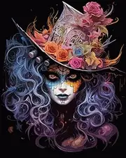 Tucocoo Crazy Gril Portrait Paint by Bumbers for Adults Fantasy Woman with Hat DIY Paint by Numbers Acrylic Paint Canvas Halloween Decor Painting Kits Art Halloween Gifts 16x20 Inch（Without Frame）