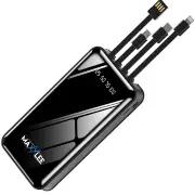 Maxxlee 20000mAh Powerbank Built-in 3 Cables High Capacity Battery Charger for Android iPhone Black